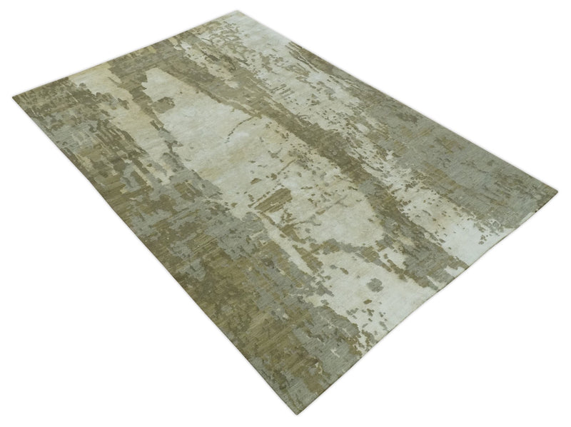 Modern Abstract Silver, Olive and Gray Hand loom 6x9 wool and Viscose Area Rug - The Rug Decor