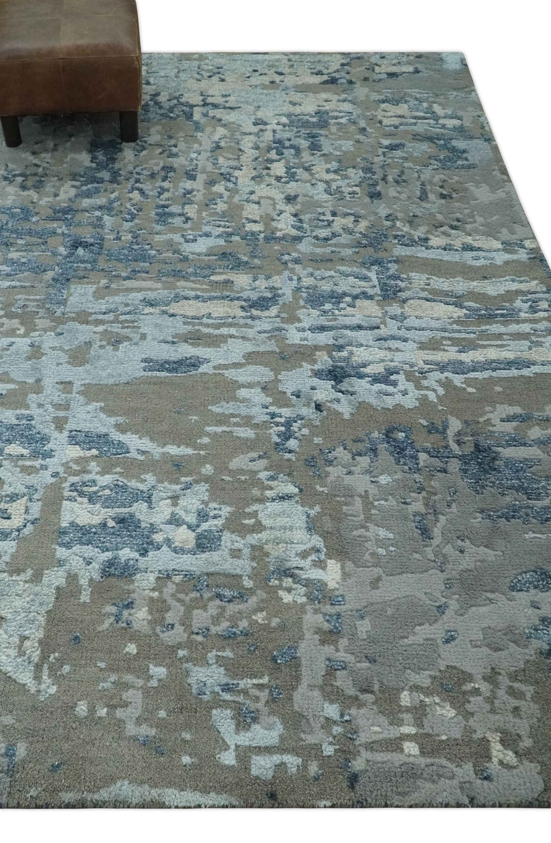 Modern Abstract Taupe, Aqua, Blue and Gray Hand Knotted 5x8 wool Area Rug - The Rug Decor