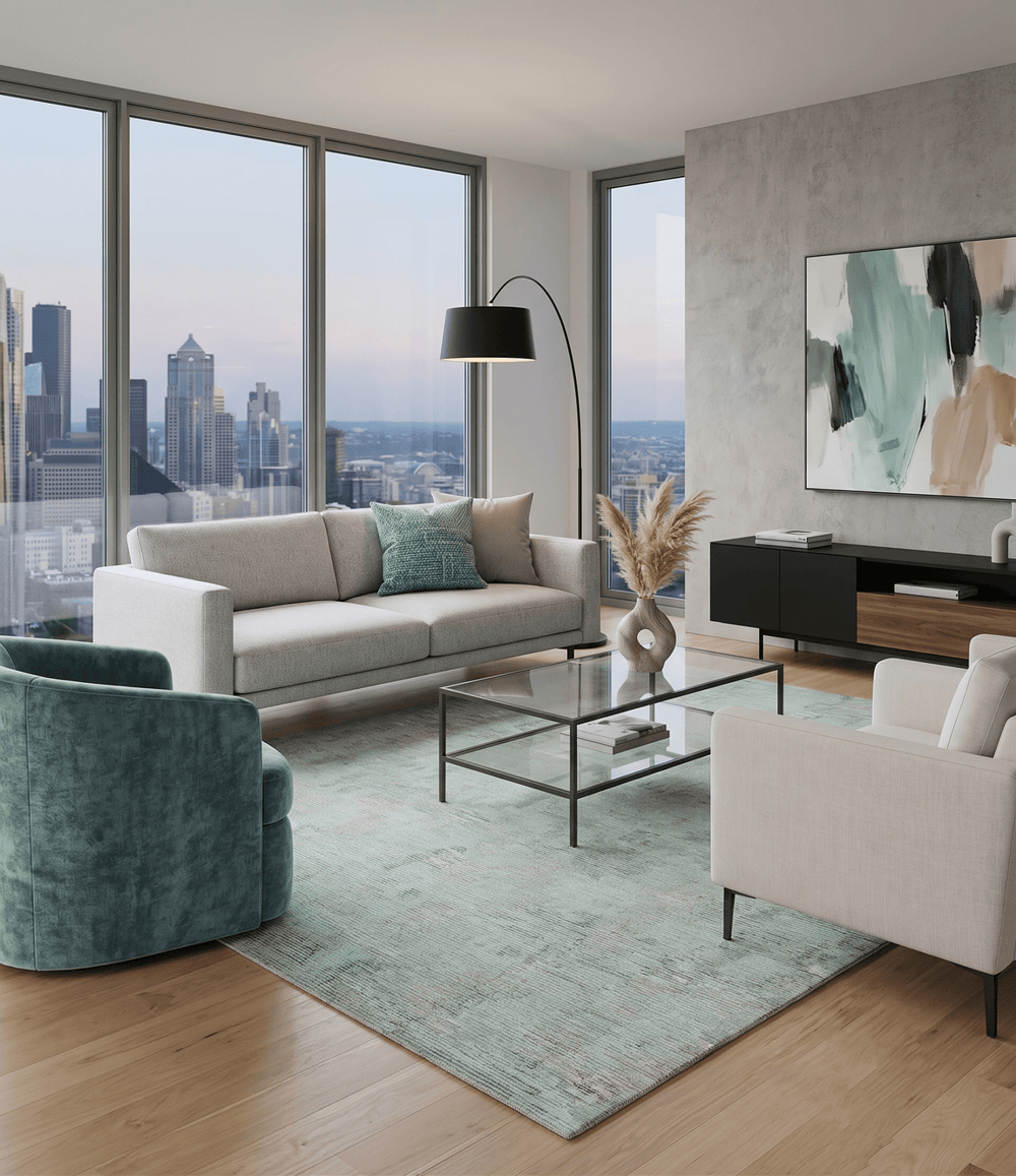 Modern Abstract Teal, Olive and Ivory Hand Tufted Multi Size wool area rug - The Rug Decor