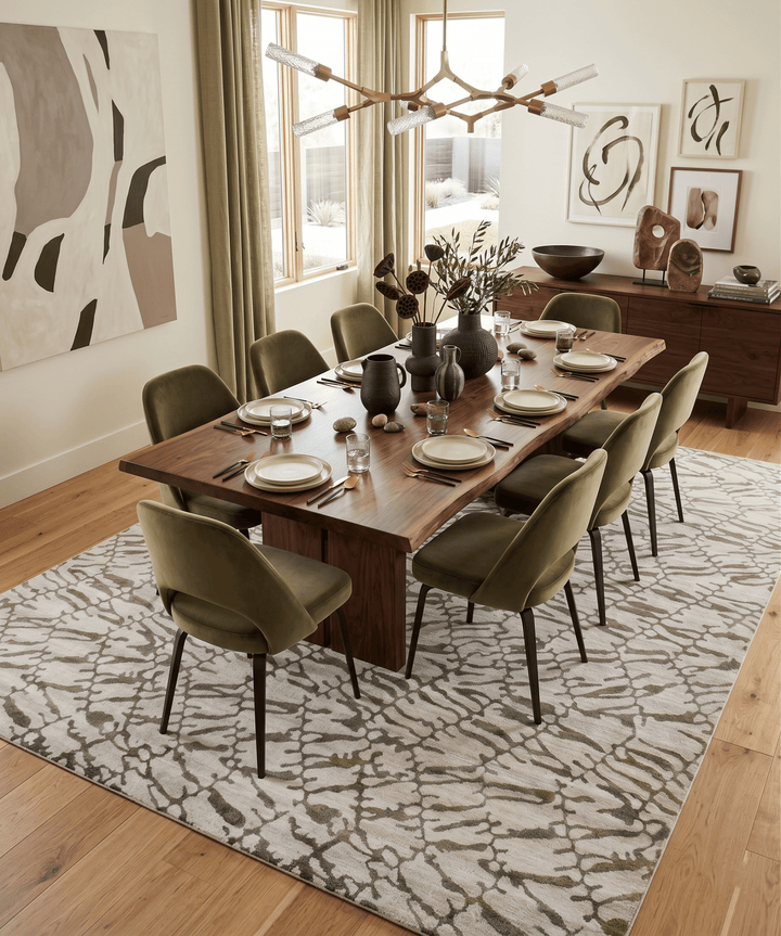 Modern Abstract White And Brown Hand loom 8x10 Viscose Area Rug - The Rug Decor