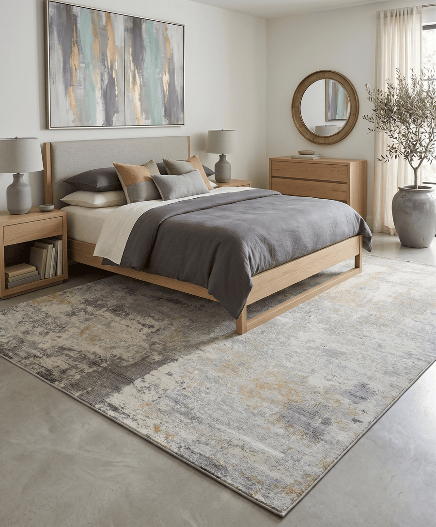 Modern Abstract Yellow And Gray Hand Loom Wool And Viscose Area Rug - The Rug Decor