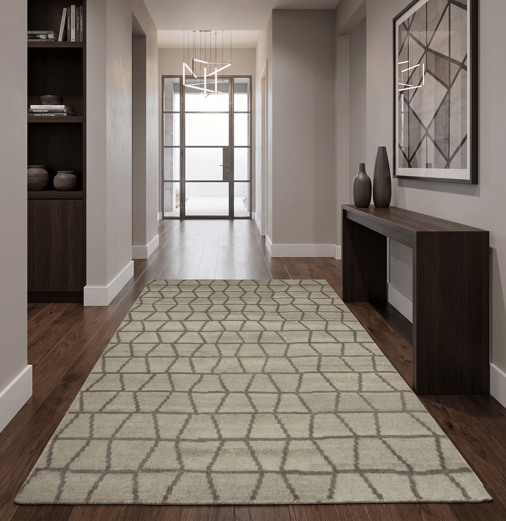 Modern Beige and Brown Geometric 5x7 Blended Wool Flatwoven Area Rug - The Rug Decor