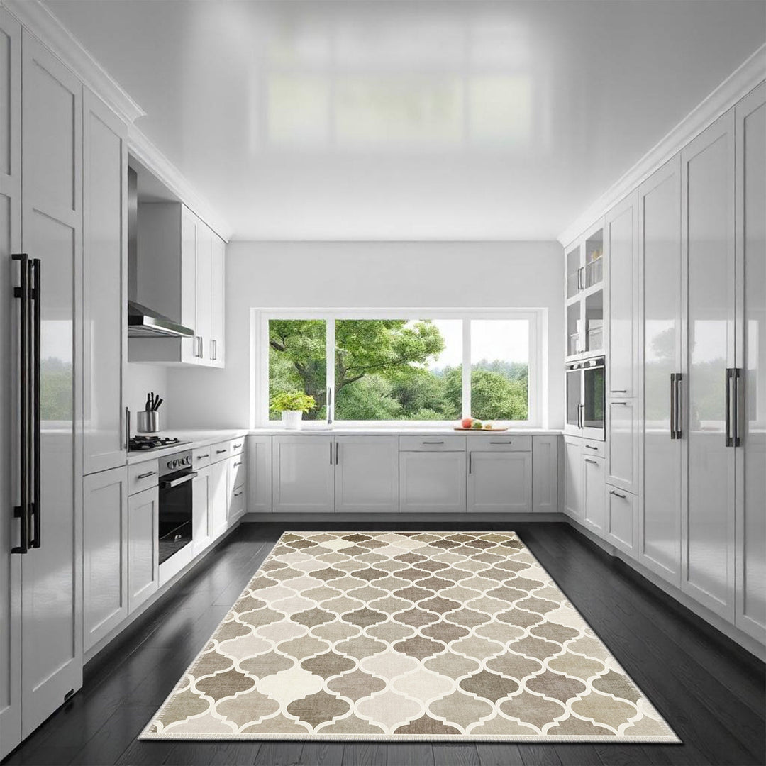 Modern Beige And Brown Machine Washable Cotton Area Rug - The Rug Decor