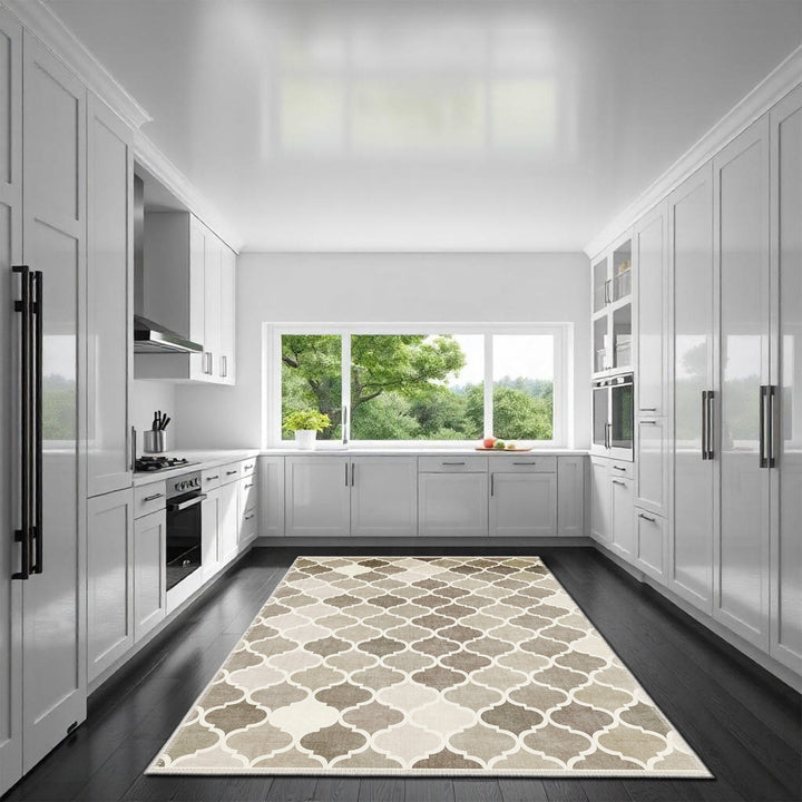 Modern Beige And Brown Machine Washable Cotton Area Rug - The Rug Decor