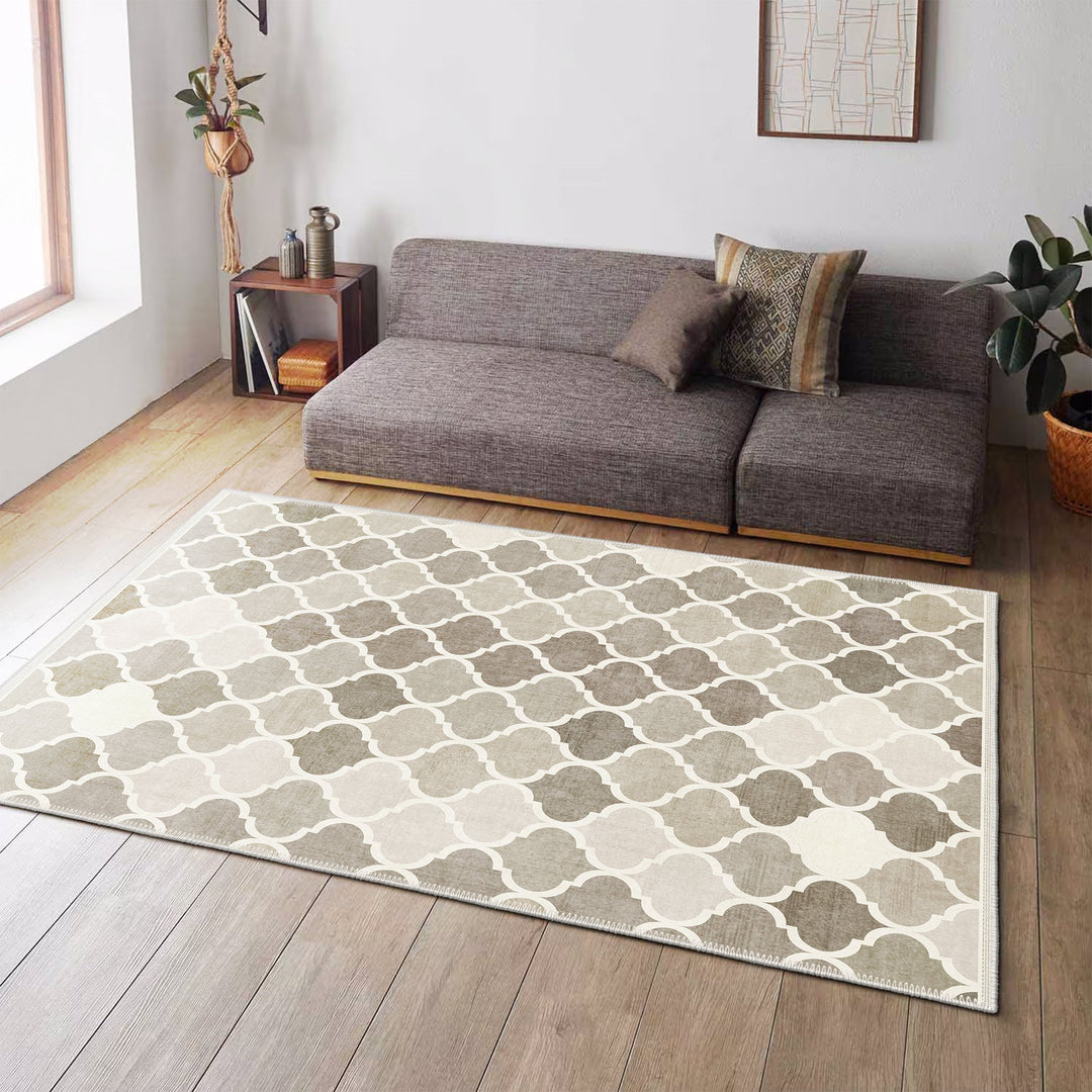 Modern Beige And Brown Machine Washable Cotton Area Rug - The Rug Decor