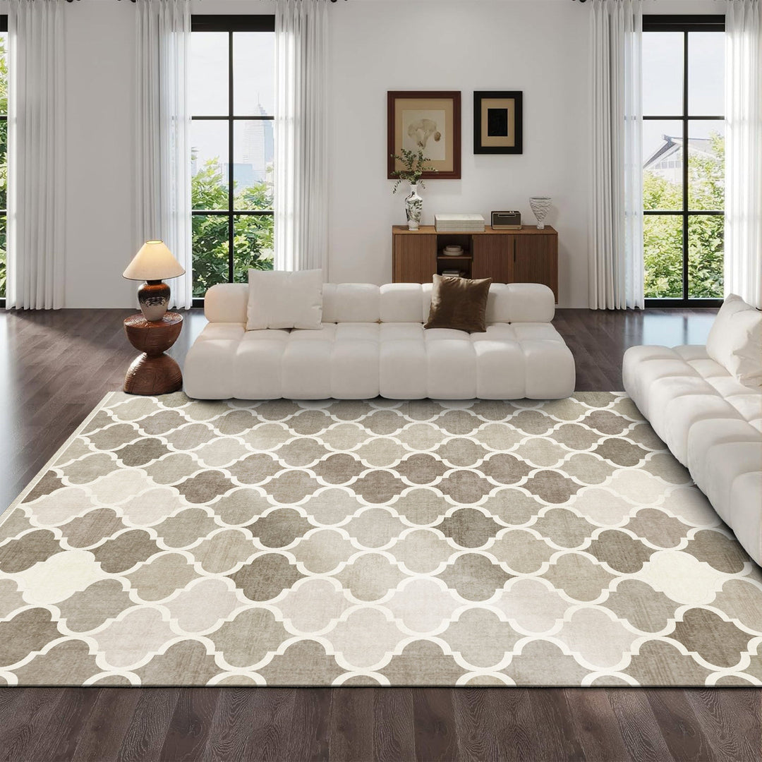 Modern Beige And Brown Machine Washable Cotton Area Rug - The Rug Decor