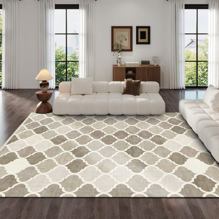 Modern Beige And Brown Machine Washable Cotton Area Rug - The Rug Decor