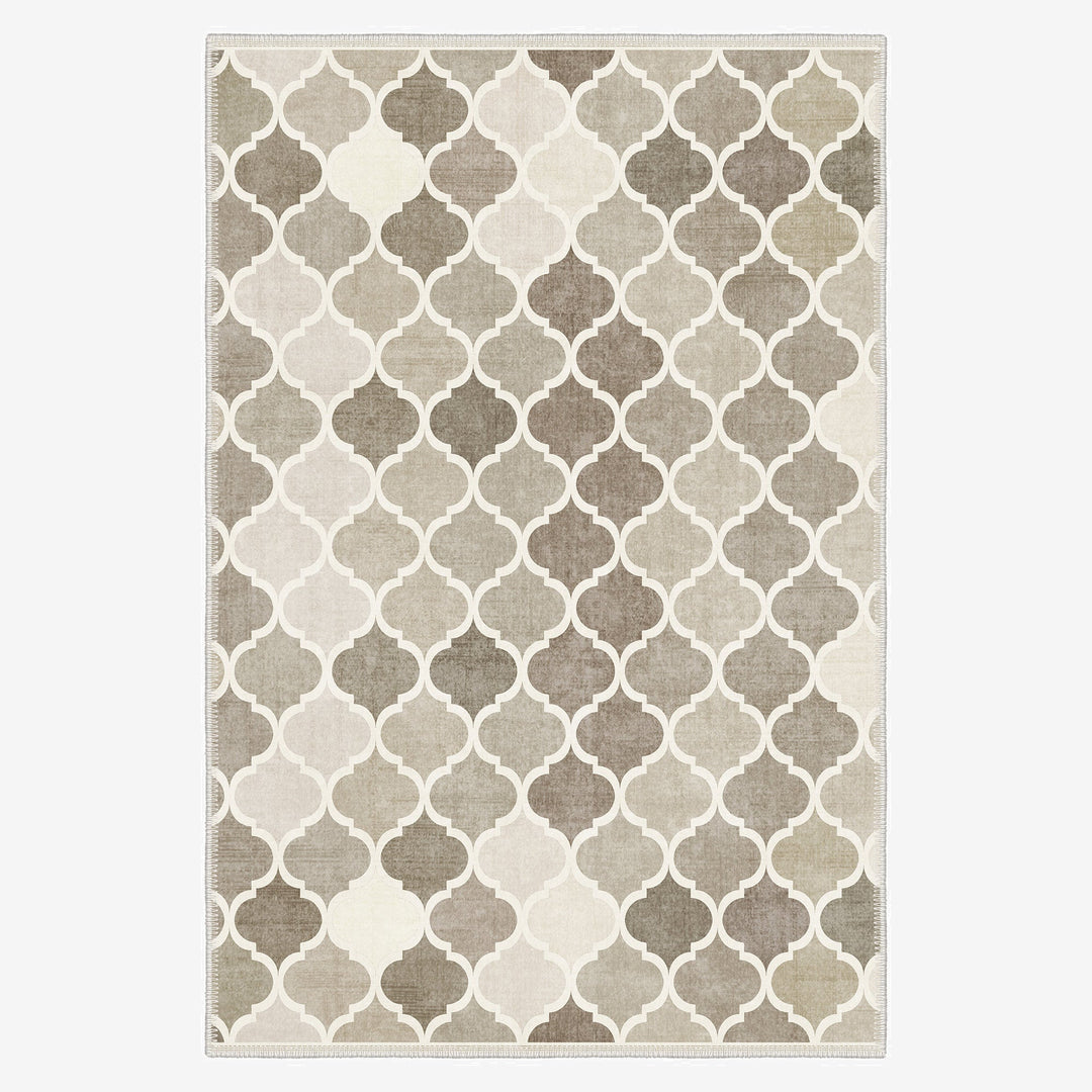 Modern Beige And Brown Machine Washable Cotton Area Rug - The Rug Decor