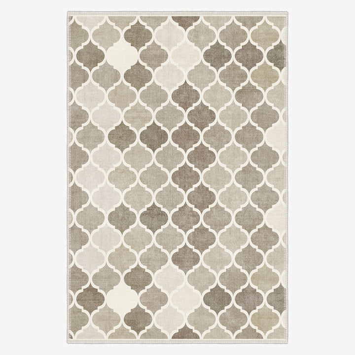 Modern Beige And Brown Machine Washable Cotton Area Rug - The Rug Decor