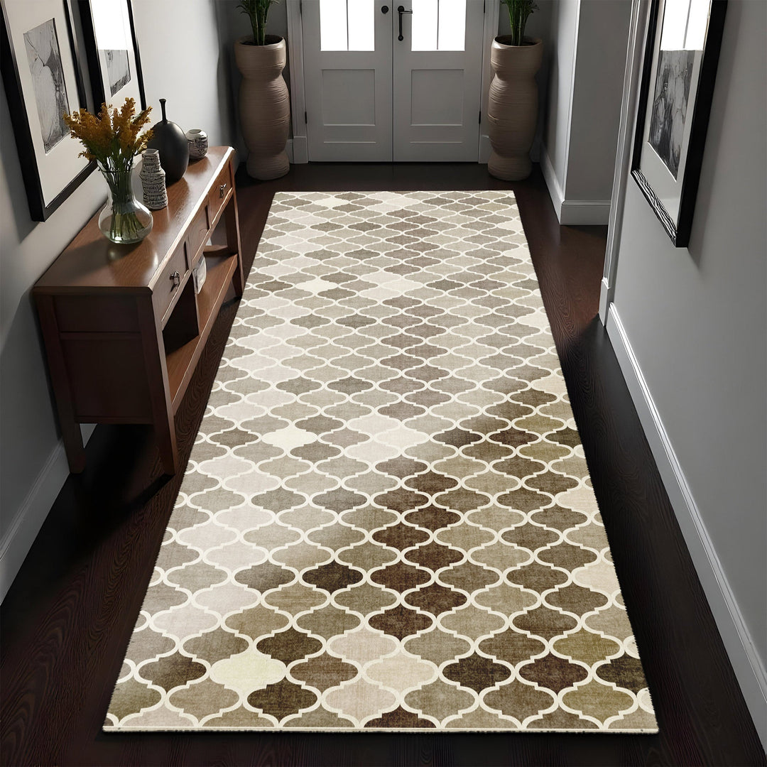Modern Beige And Brown Machine Washable Cotton Area Rug - The Rug Decor