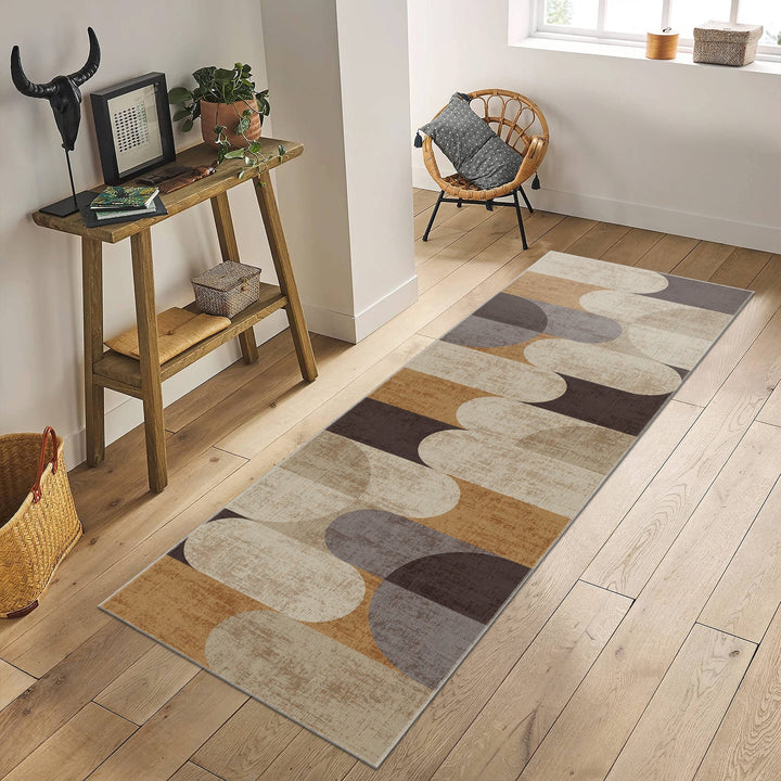 Modern Beige And Brown Machine Washable Cotton Rug - The Rug Decor