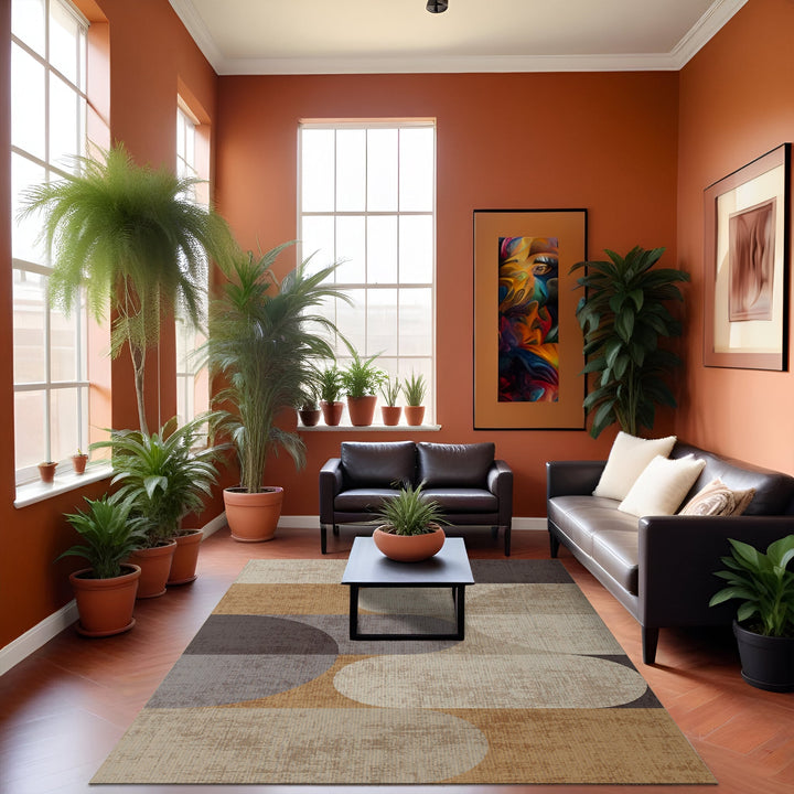 Modern Beige And Brown Machine Washable Cotton Rug - The Rug Decor