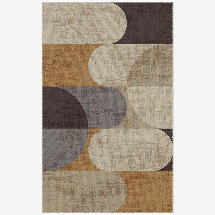 Modern Beige And Brown Machine Washable Cotton Rug - The Rug Decor