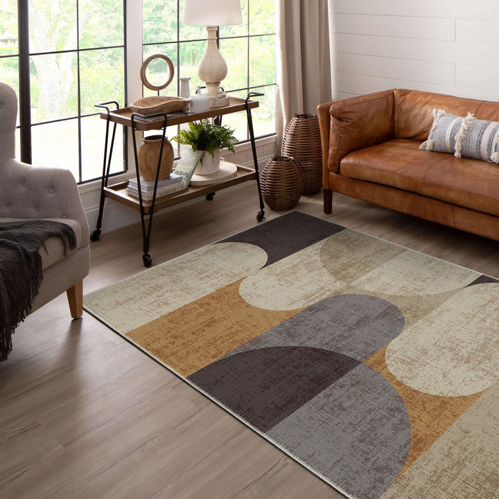 Modern Beige And Brown Machine Washable Cotton Rug - The Rug Decor