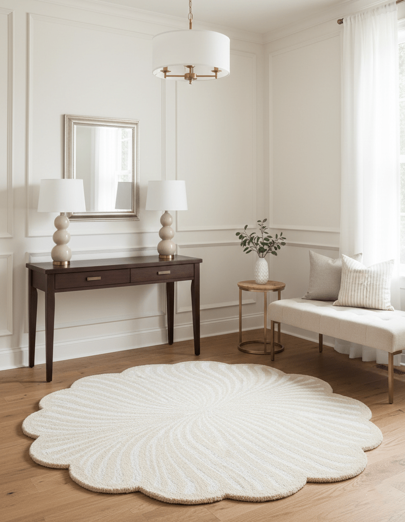 Modern Beige Blossom Hand Tufted 5x5 Wool Rug - The Rug Decor