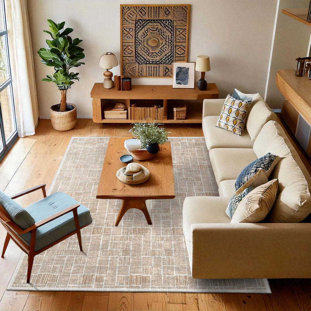Modern Beige Cotton Machine Washable Area Rug - The Rug Decor