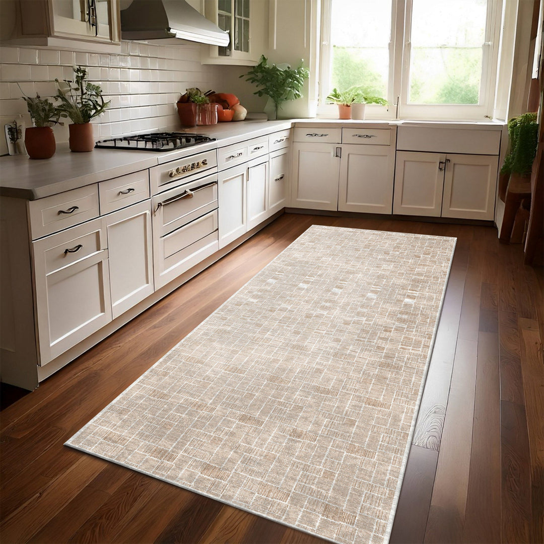 Modern Beige Cotton Machine Washable Area Rug - The Rug Decor