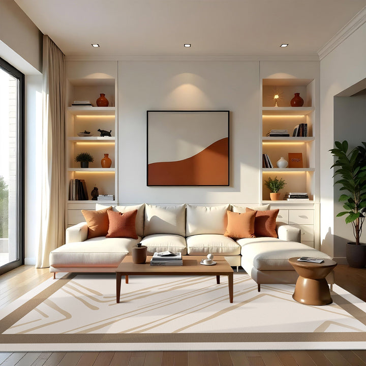 Modern Beige Machine Washable Cotton Area Rug - The Rug Decor