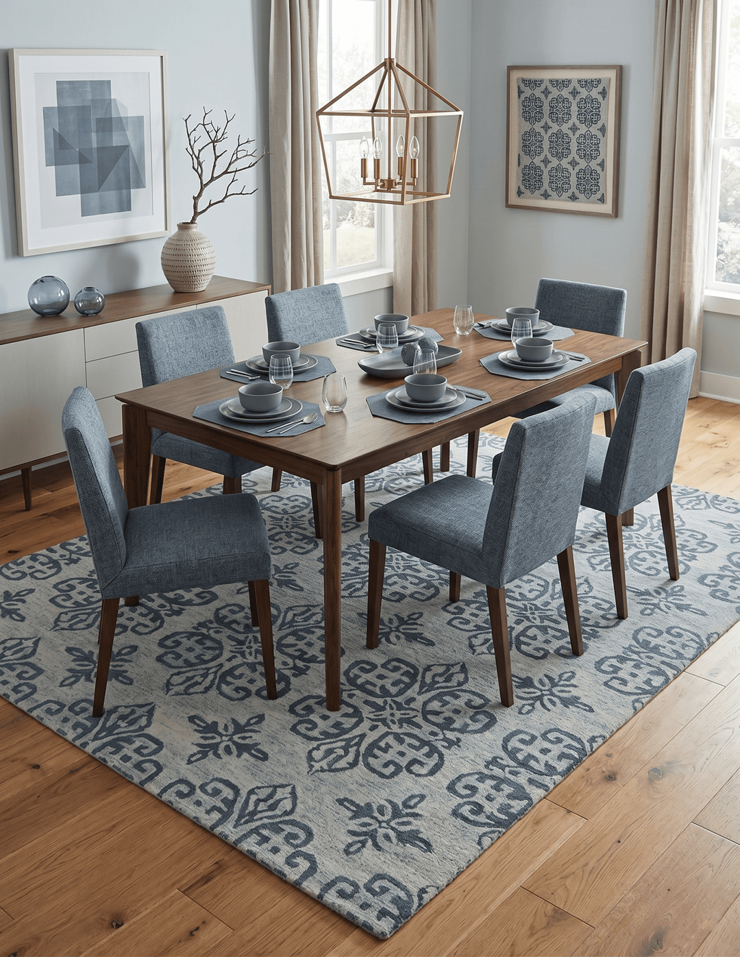Modern Blue And Beige Hand - Tufted Wool Area Rug - The Rug Decor