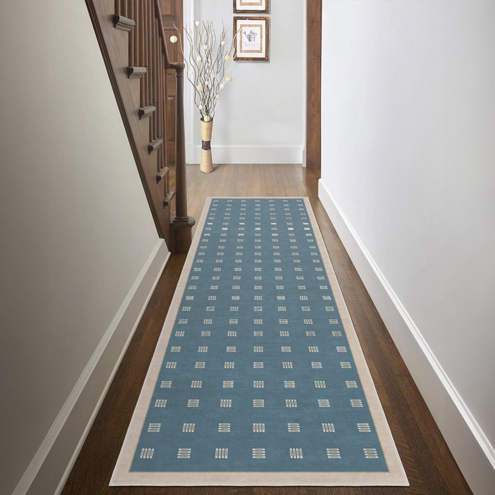 Modern Blue And Beige Machine Washable Cotton Area Rug - The Rug Decor