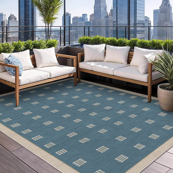Modern Blue And Beige Machine Washable Cotton Area Rug - The Rug Decor