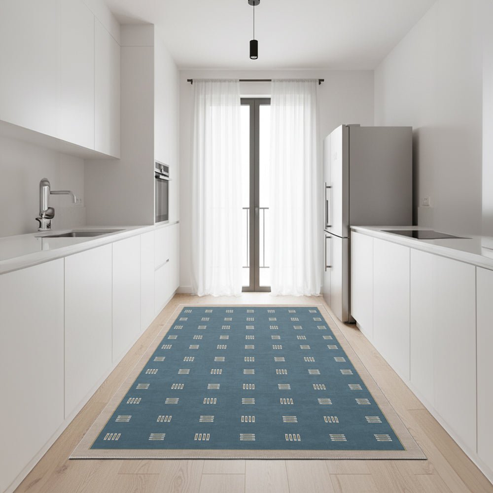 Modern Blue And Beige Machine Washable Cotton Area Rug - The Rug Decor