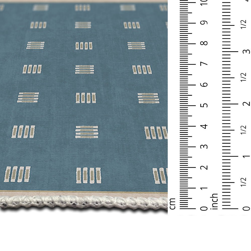 Modern Blue And Beige Machine Washable Cotton Area Rug - The Rug Decor