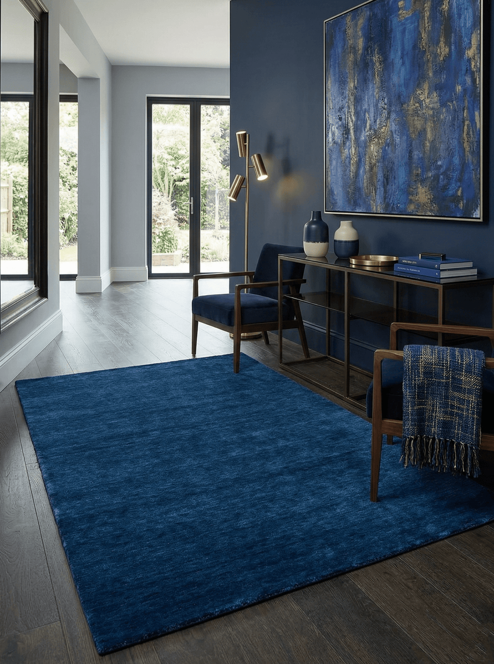 Modern Blue Solid Design Hand Loomed Wool Area Rug - The Rug Decor