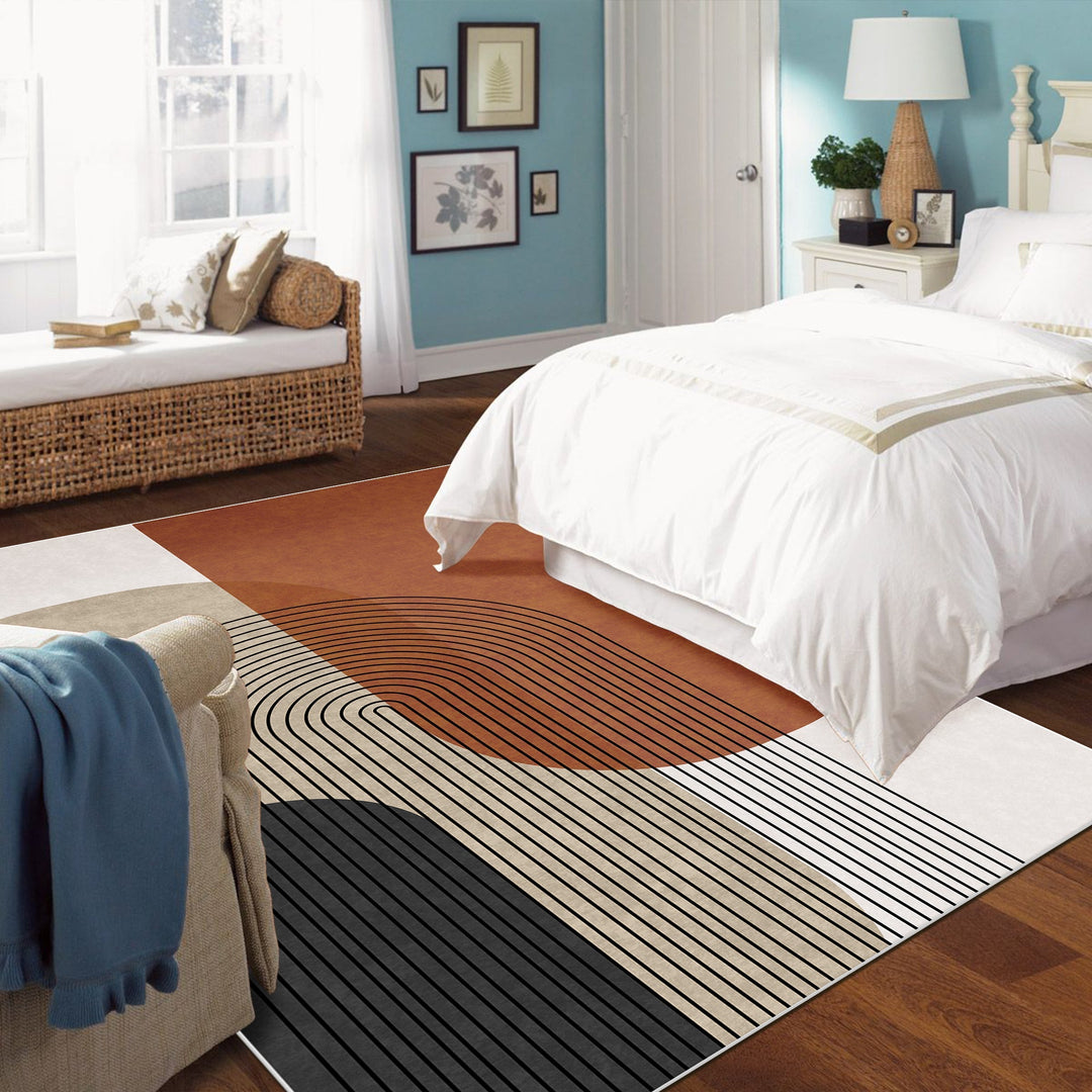 Modern Brown And Beige Machine Washable Cotton Area Rug - The Rug Decor