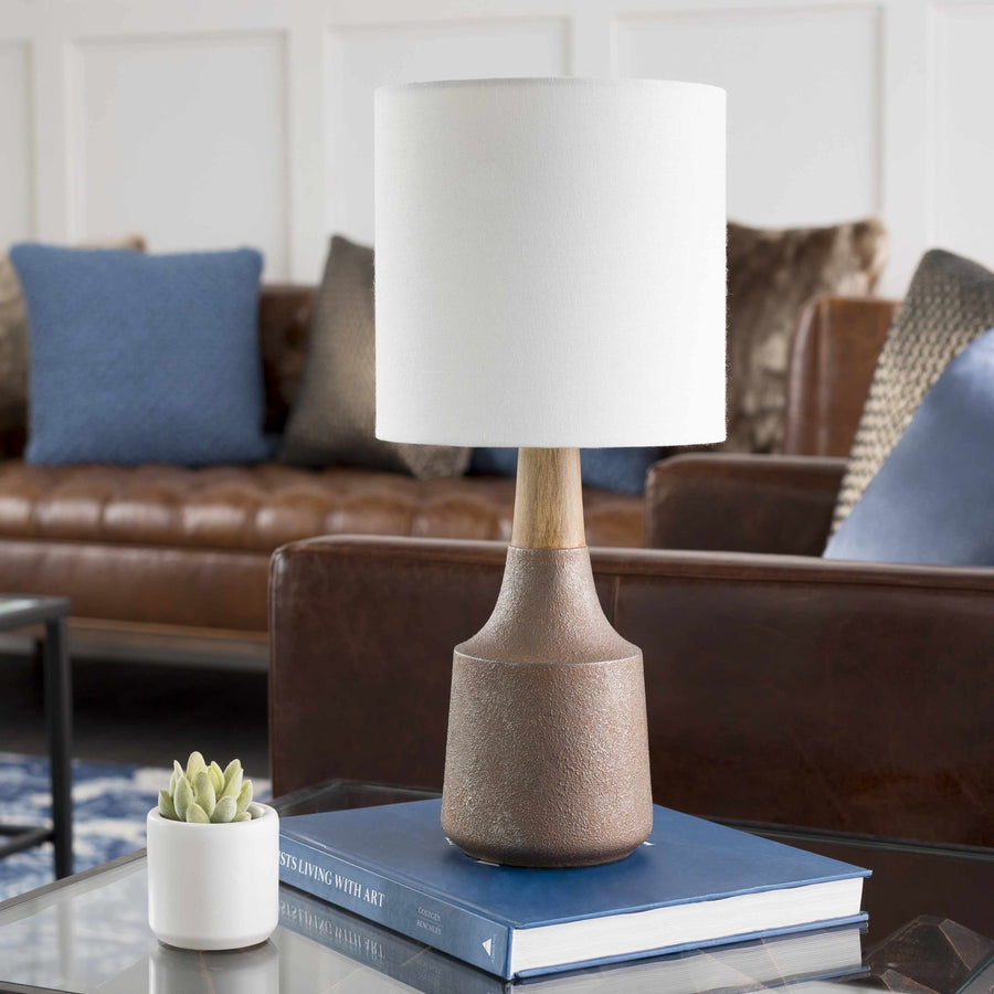 Modern Brown and White Cylindrical Table Lamp - The Rug Decor