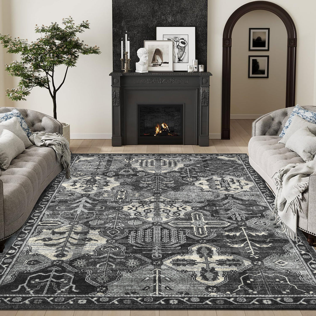 Modern Charcoal And Gray Machine Washable Cotton Area Rug - The Rug Decor