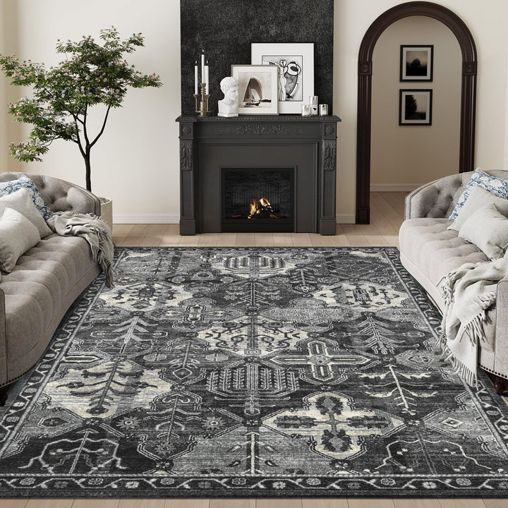 Modern Charcoal And Gray Machine Washable Cotton Area Rug - The Rug Decor