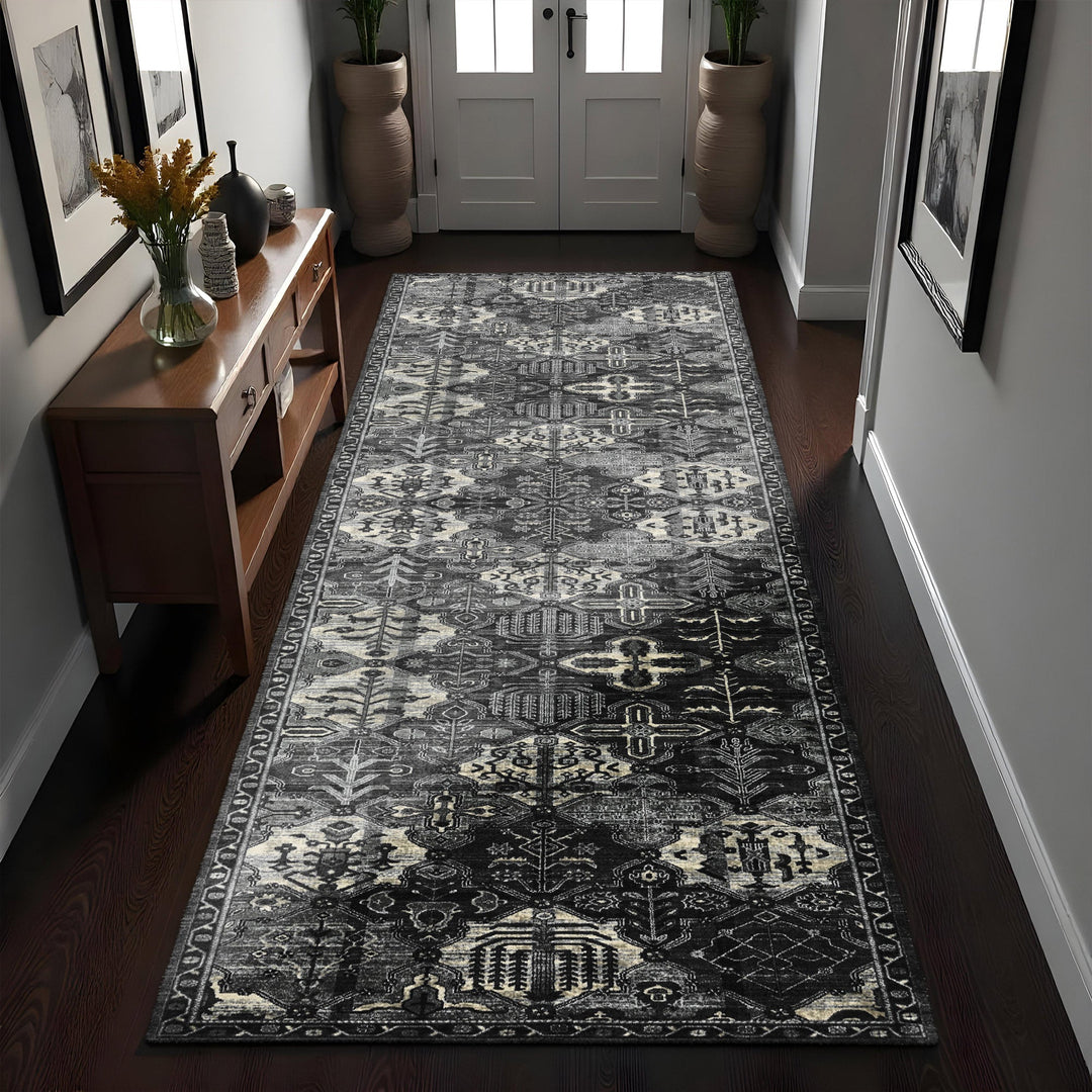 Modern Charcoal And Gray Machine Washable Cotton Area Rug - The Rug Decor