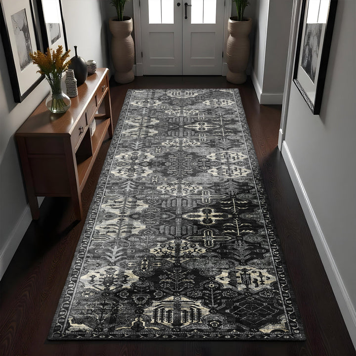 Modern Charcoal And Gray Machine Washable Cotton Area Rug - The Rug Decor