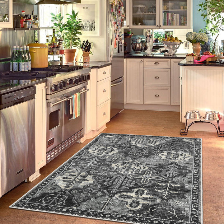 Modern Charcoal And Gray Machine Washable Cotton Area Rug - The Rug Decor