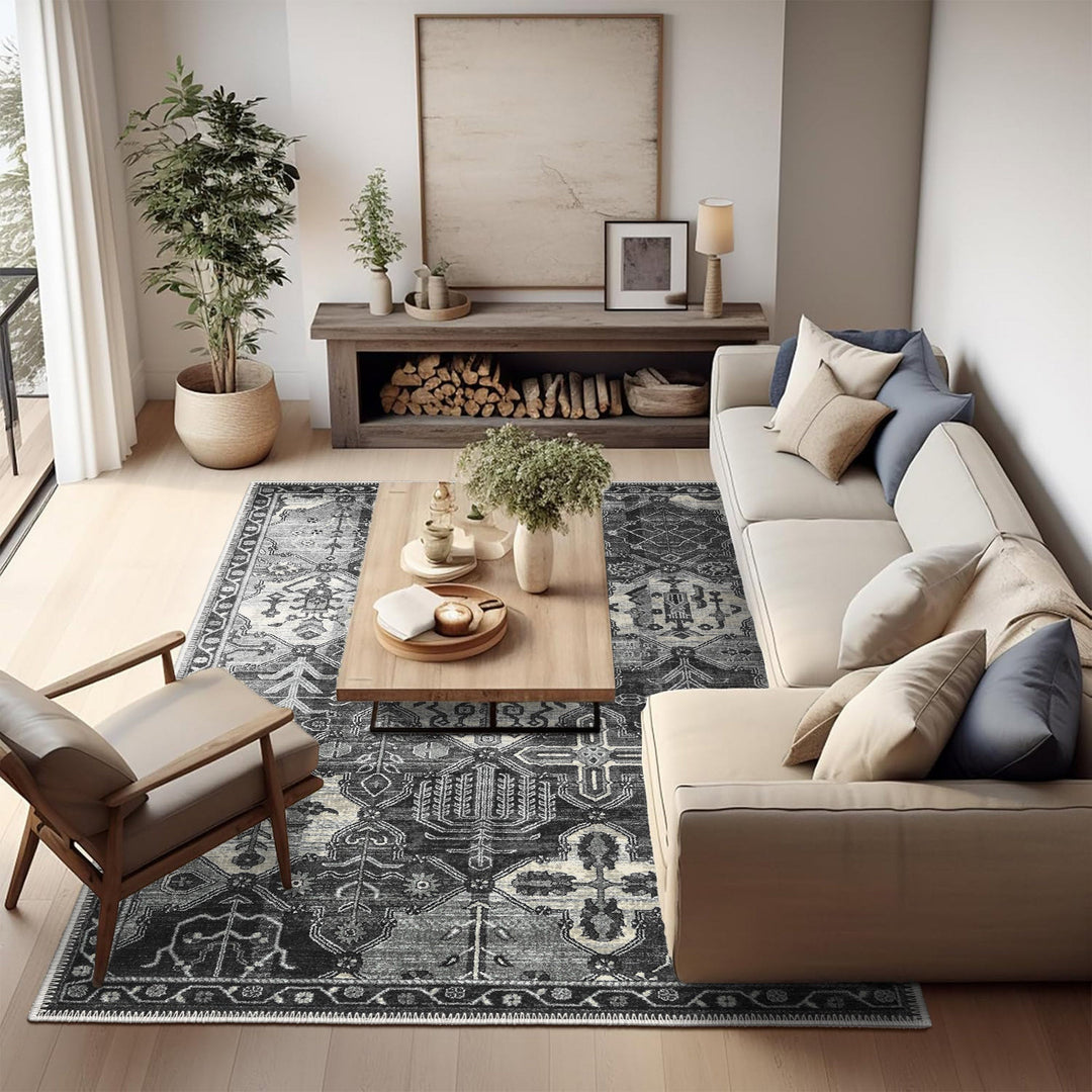 Modern Charcoal And Gray Machine Washable Cotton Area Rug - The Rug Decor