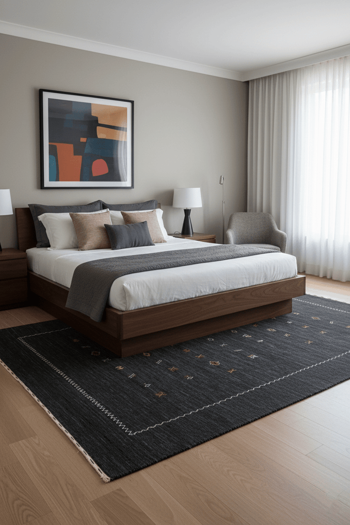 Modern Charcoal And White Hand Loomed Wool Area Rug - The Rug Decor