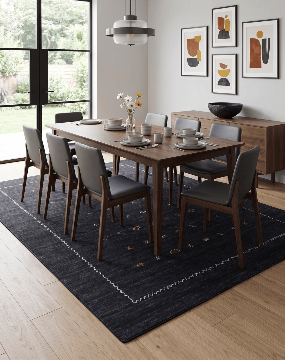 Modern Charcoal And White Hand Loomed Wool Area Rug - The Rug Decor