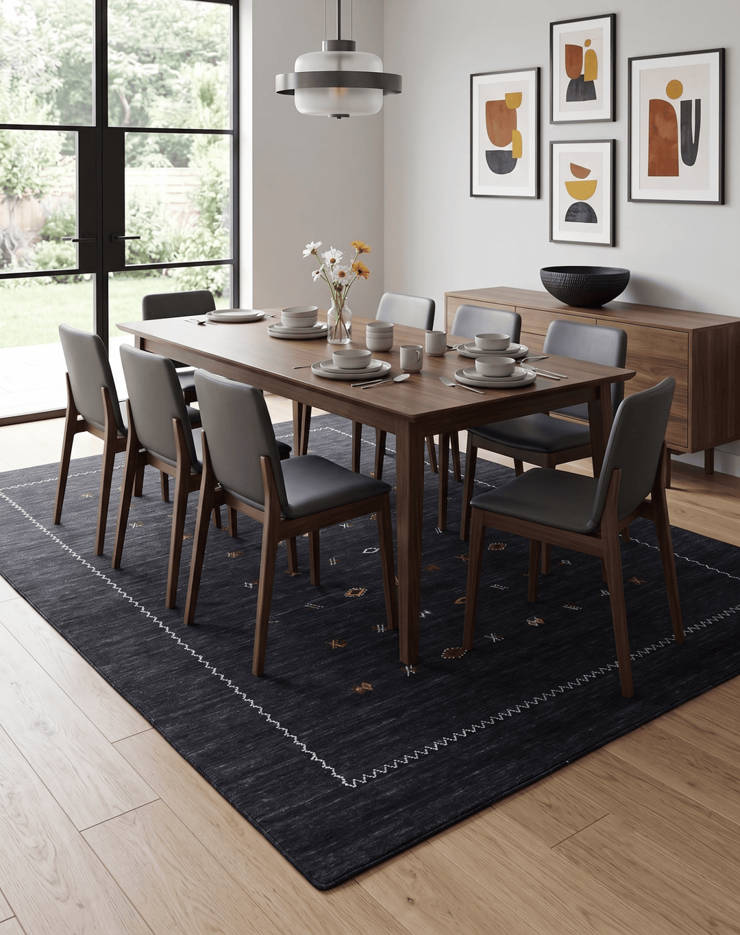Modern Charcoal And White Hand Loomed Wool Area Rug - The Rug Decor