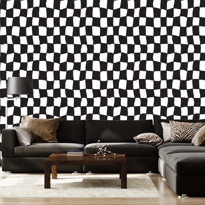 Modern Checkered Pattern Black and White Self - adhesive Wallpaper - The Rug Decor