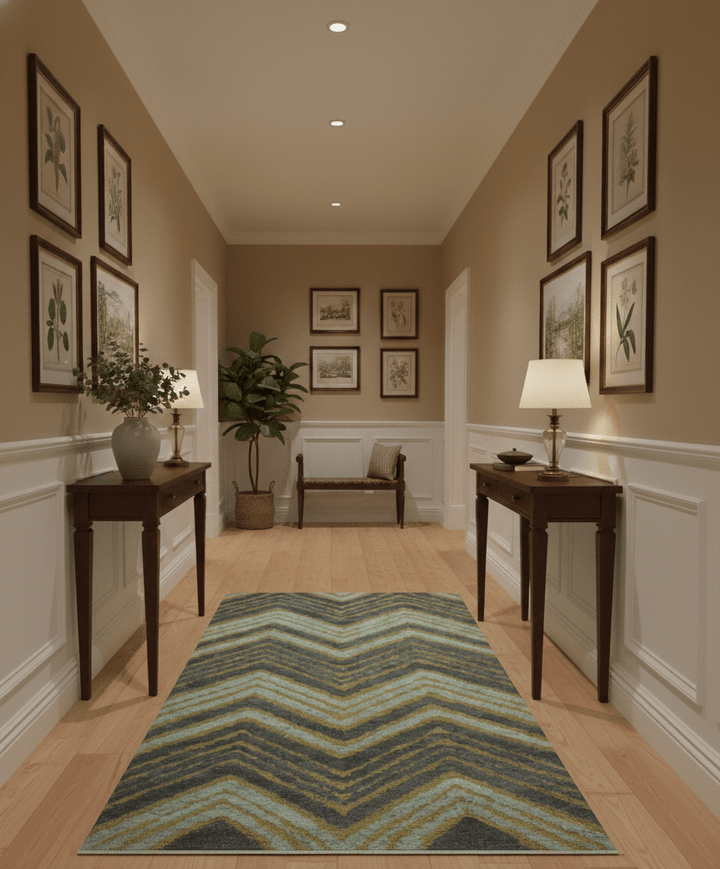 Modern Chevron Design Gold And Beige 5.6x8 Hand Knotted Bamboo Silk Area Rug - The Rug Decor