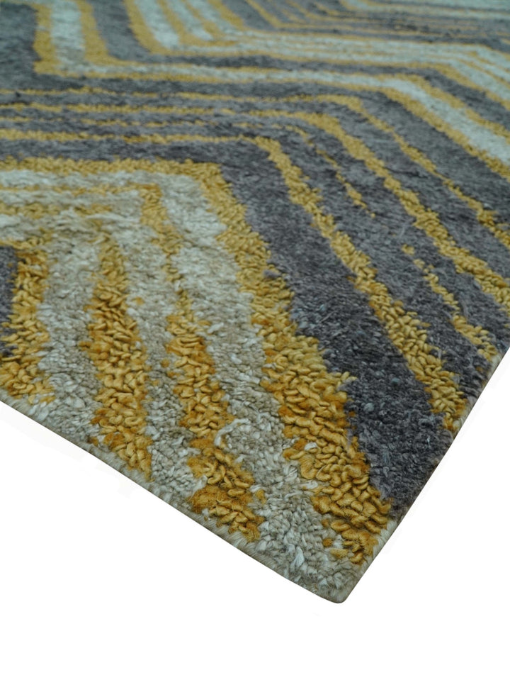 Modern Chevron Design Gold And Beige 5.6x8 Hand Knotted Bamboo Silk Area Rug - The Rug Decor
