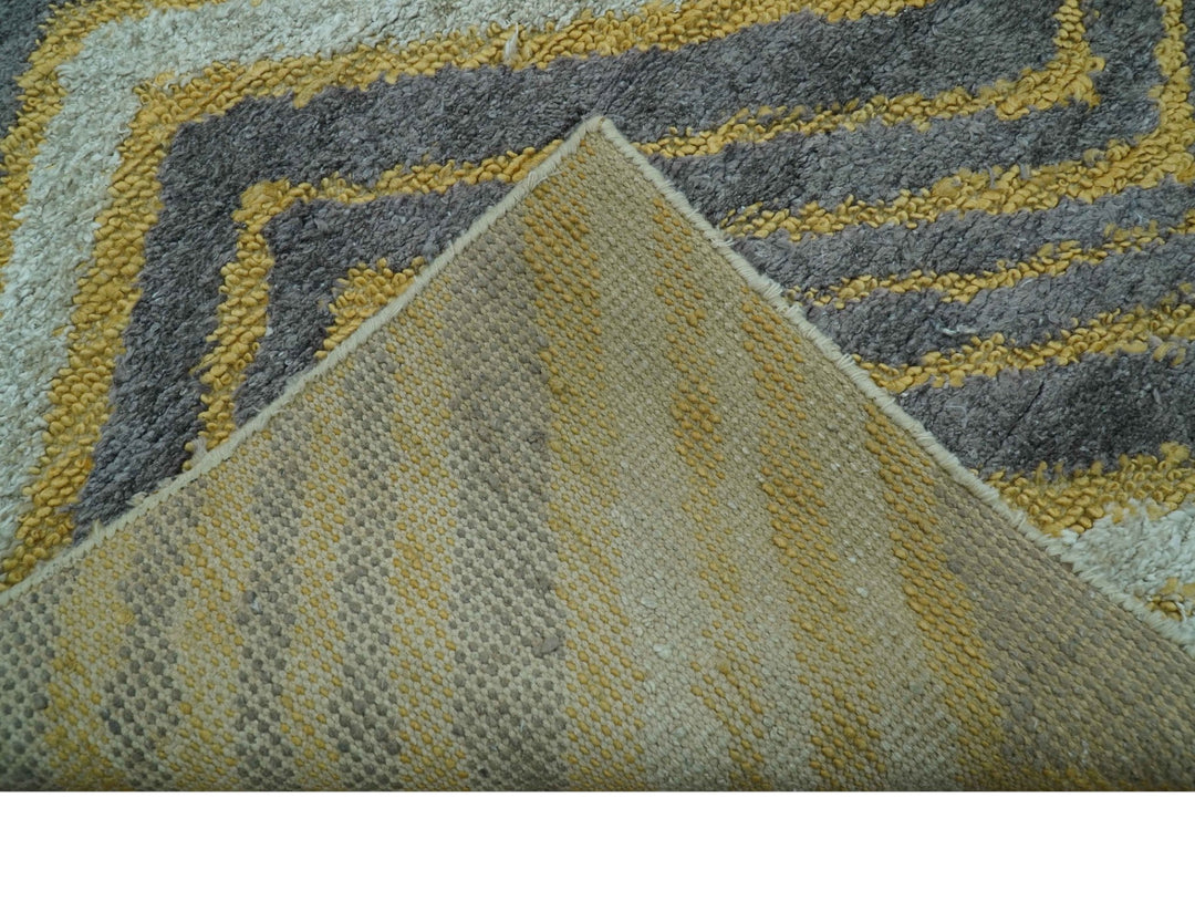 Modern Chevron Design Gold And Beige 5.6x8 Hand Knotted Bamboo Silk Area Rug - The Rug Decor