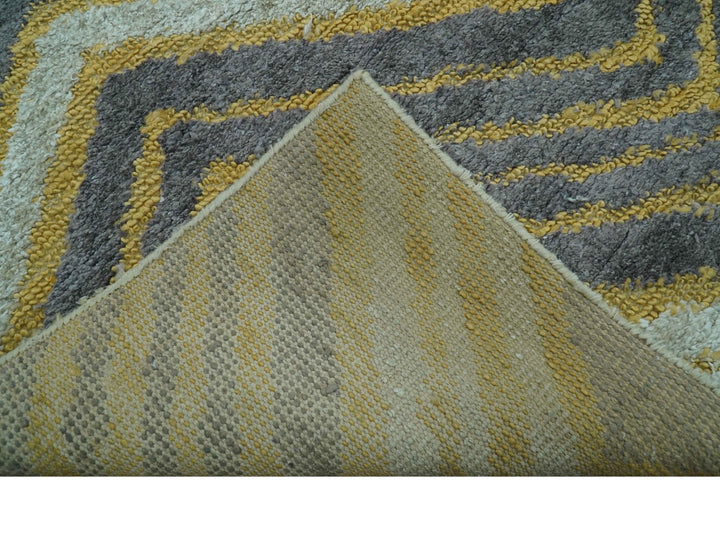 Modern Chevron Design Gold And Beige 5.6x8 Hand Knotted Bamboo Silk Area Rug - The Rug Decor