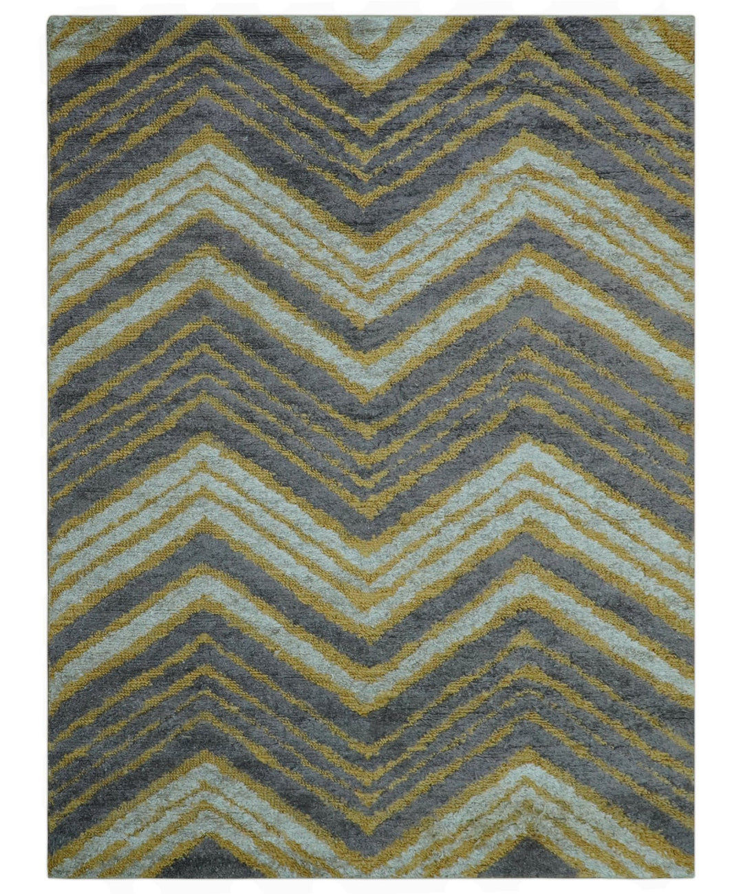 Modern Chevron Design Gold And Beige 5.6x8 Hand Knotted Bamboo Silk Area Rug - The Rug Decor