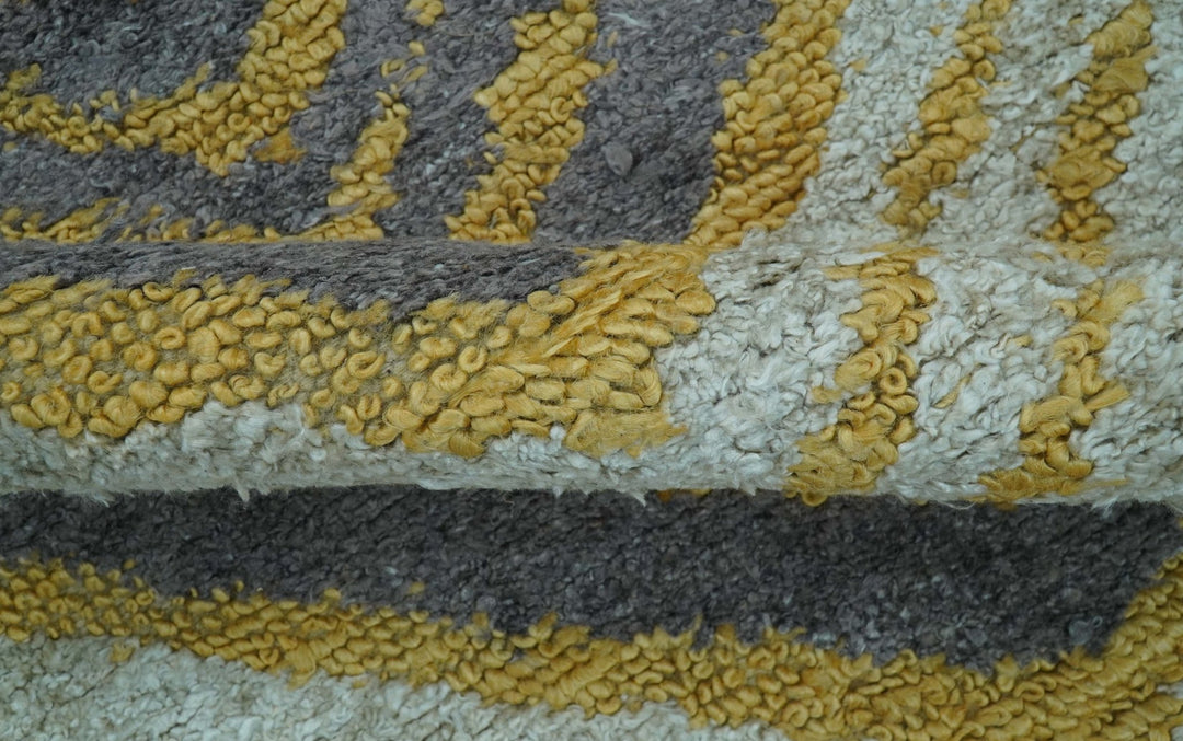 Modern Chevron Design Gold And Beige 5.6x8 Hand Knotted Bamboo Silk Area Rug - The Rug Decor