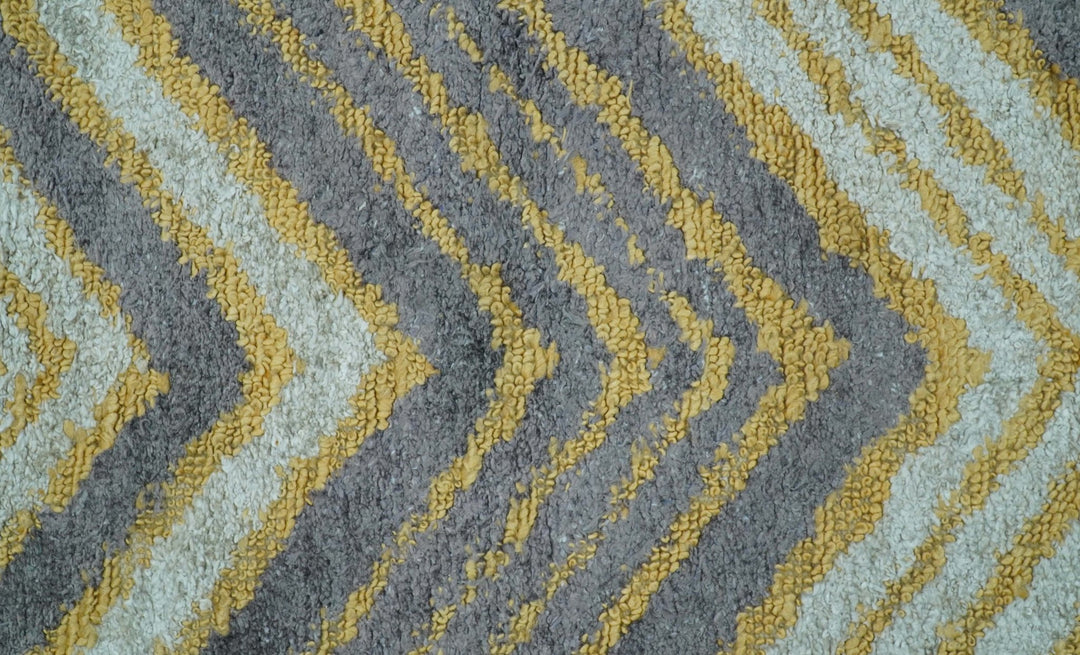 Modern Chevron Design Gold And Beige 5.6x8 Hand Knotted Bamboo Silk Area Rug - The Rug Decor