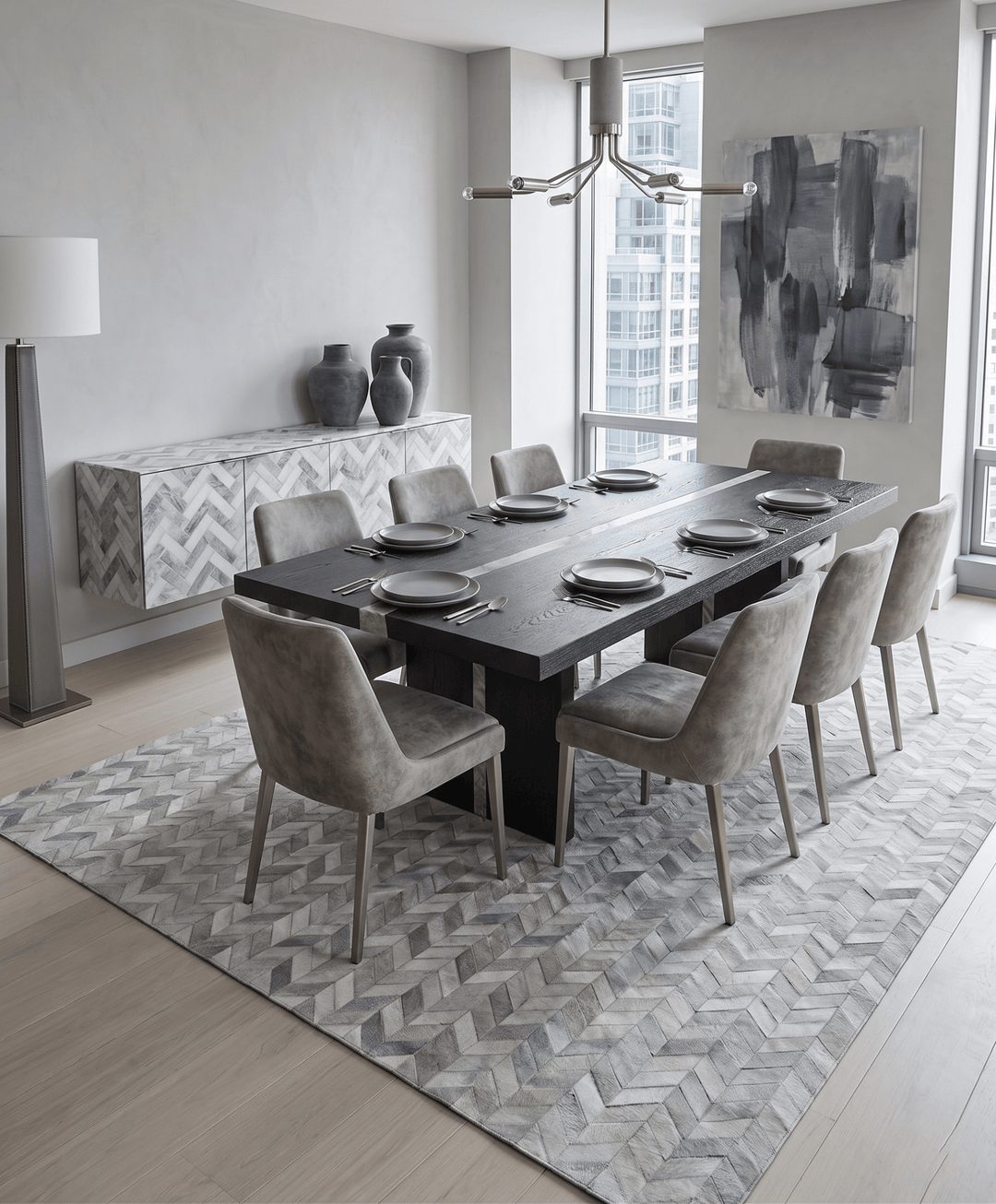 Modern Chevron Design Handmade Ivory and Silver Area Rug - The Rug Decor