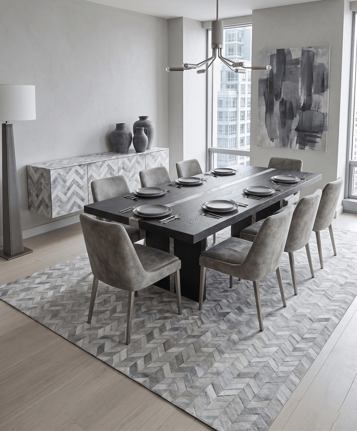 Modern Chevron Design Handmade Ivory and Silver Area Rug - The Rug Decor
