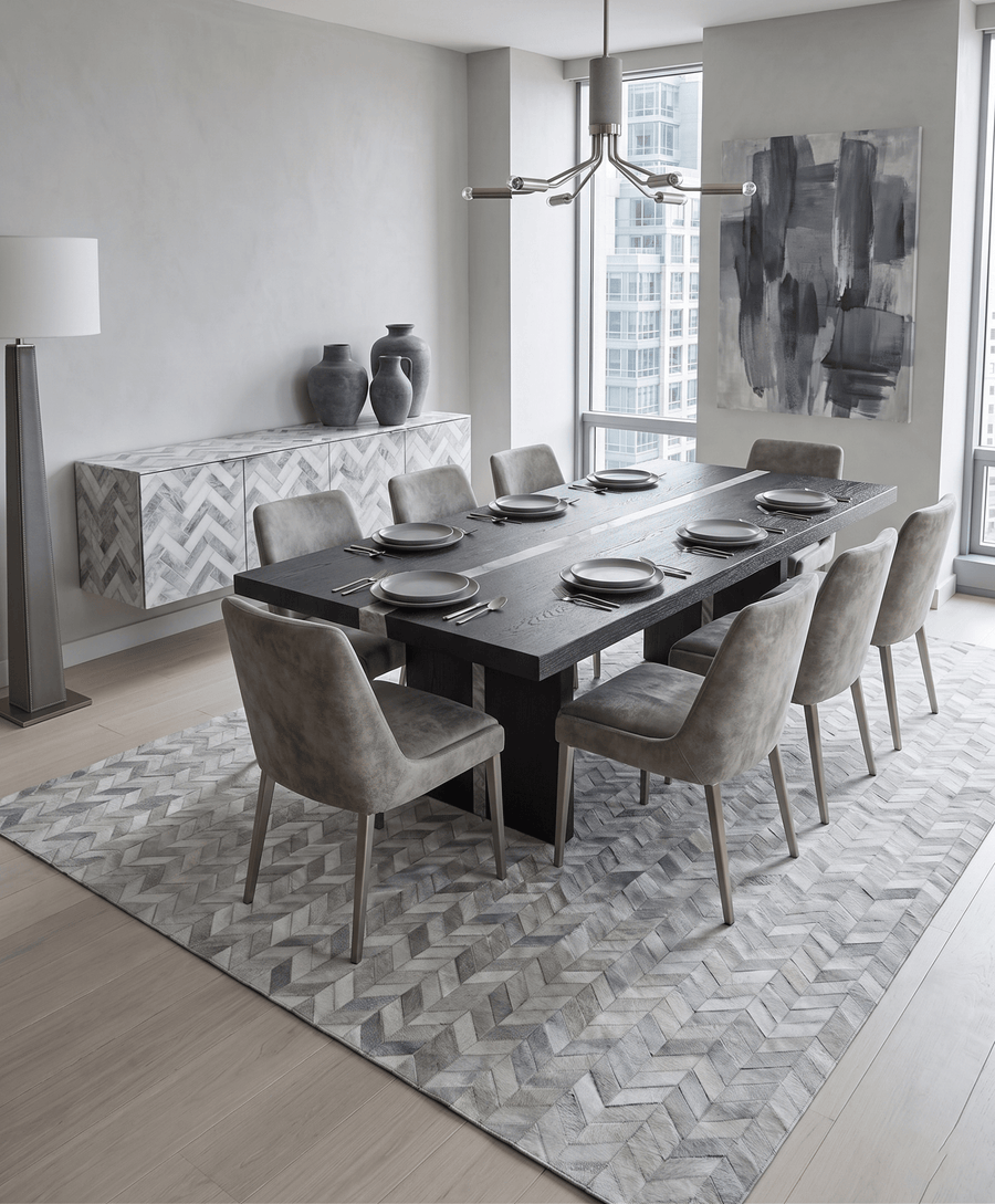 Modern Chevron Design Handmade Ivory and Silver Area Rug - The Rug Decor